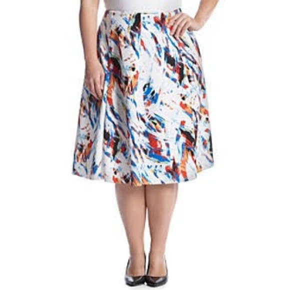 NWT Chelsea & Theodore Vivid Colors Abstract Scuba Skirt 3X - Picture 10 of 10